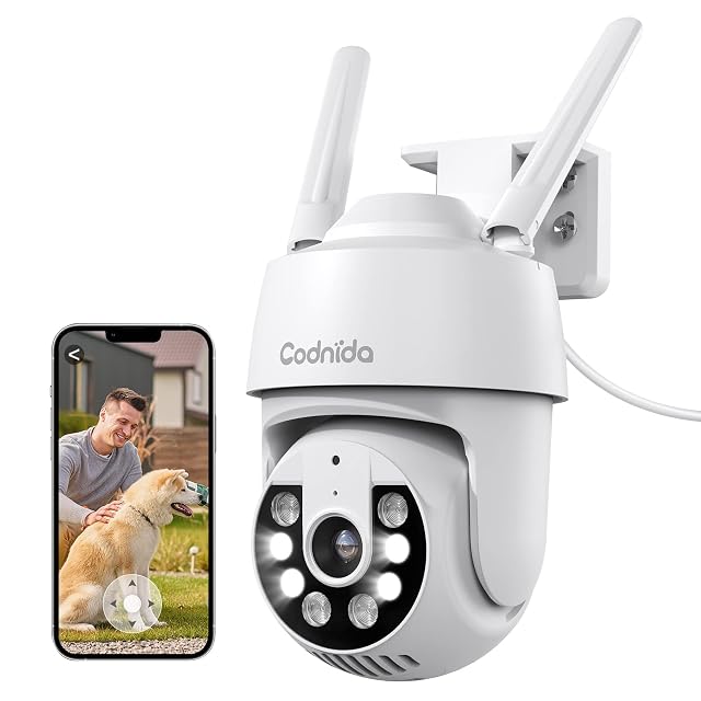 Telecamera da esterno brandeggiabile 2K Codnida con faretto integrato