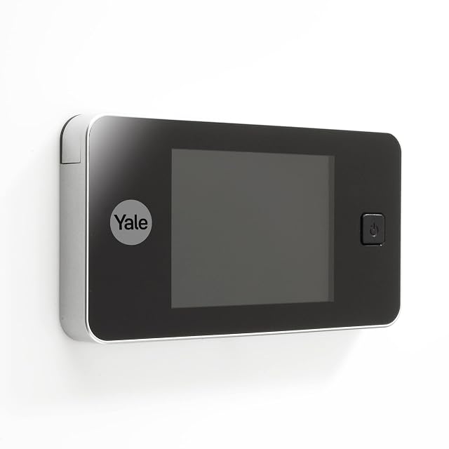 Spioncino digitale Yale, argento, montato su una porta